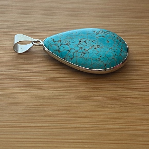 Silver Turquoise Blue Large Stone Pendant - Picture 5 of 10